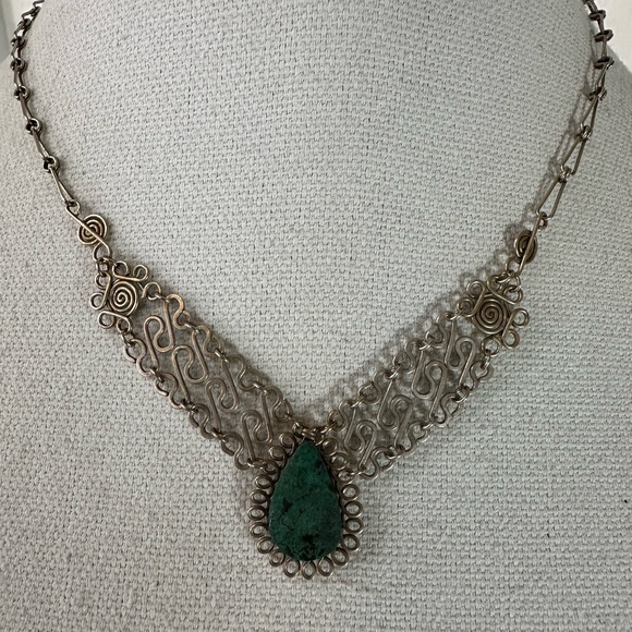 Vintage Peruvian Chrysocolla stone necklace with wire design - Picture 1 of 5